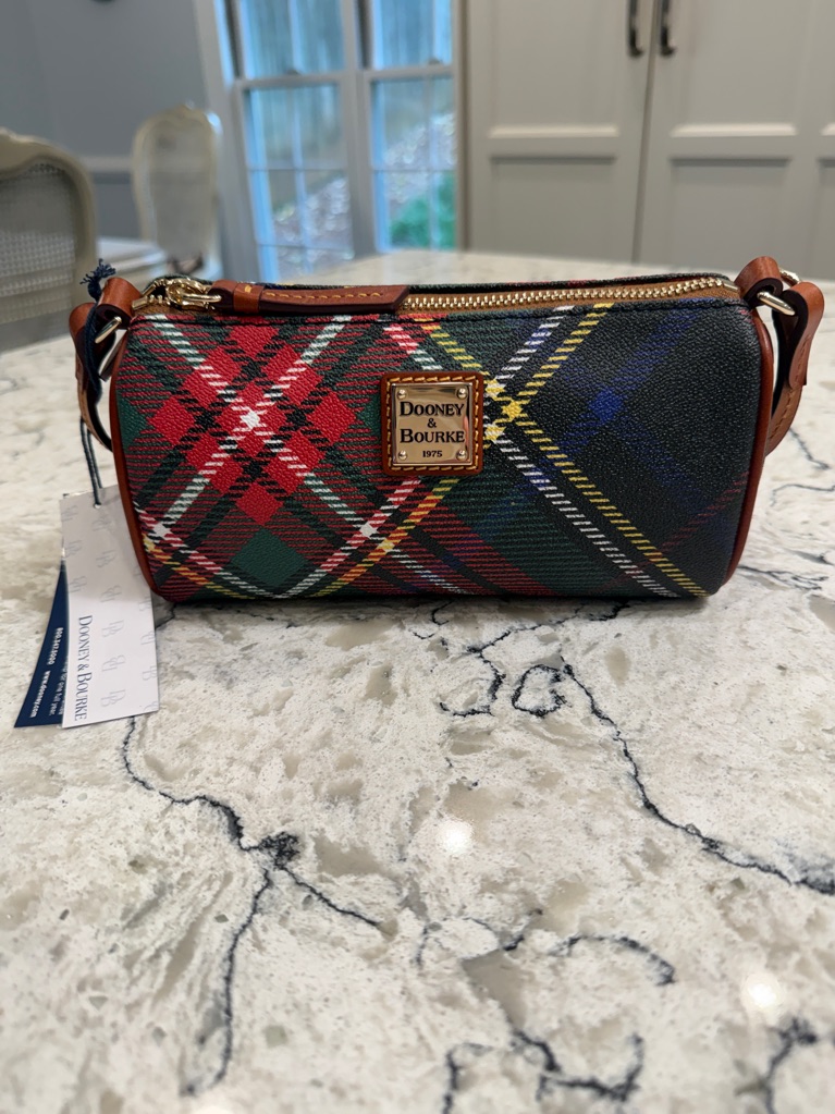 Dooney & Bourke Coated Cotton Plaid Tartan Buffy Crossbody Leather Trim Nwt